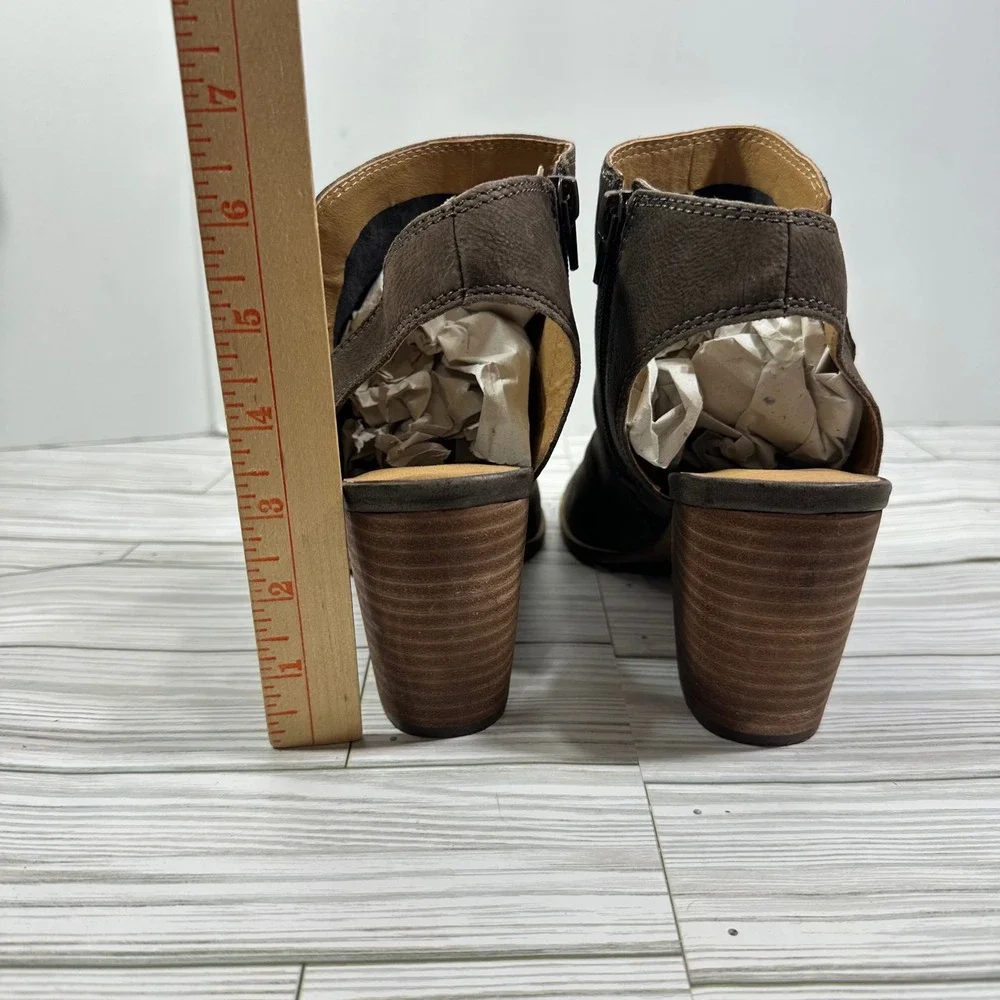Lucky Brand Womens Brown Leather Peep Toe Block Heel Slingback Booties Size 9M